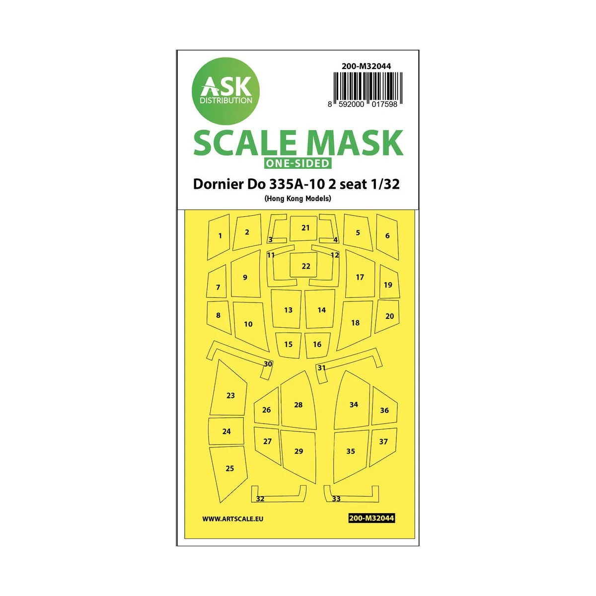 Dornier Do 335A-10 two seater one-sided mask for HK Models, 1/32 - ...