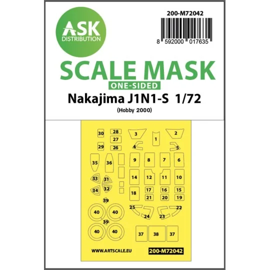 Nakajima J1N1-S one-sided painting mask for Hobby2000 / Fujimi, 1/7...