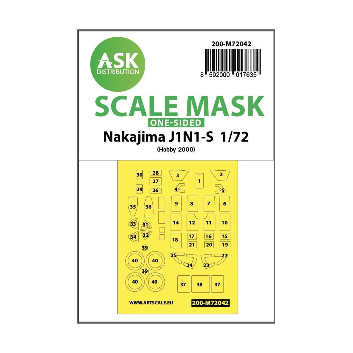 Nakajima J1N1-S one-sided painting mask for Hobby2000 / Fujimi - Ar...