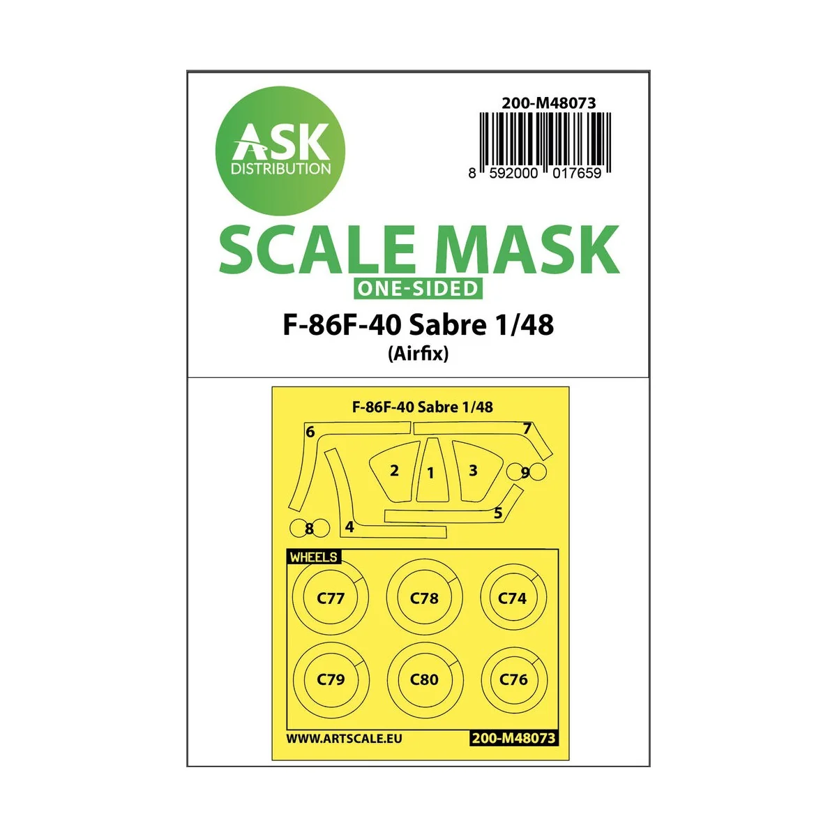 F-86F-40 Sabre one-sided mask for Airfix, 1/48 - Art Scale Kit 200-...