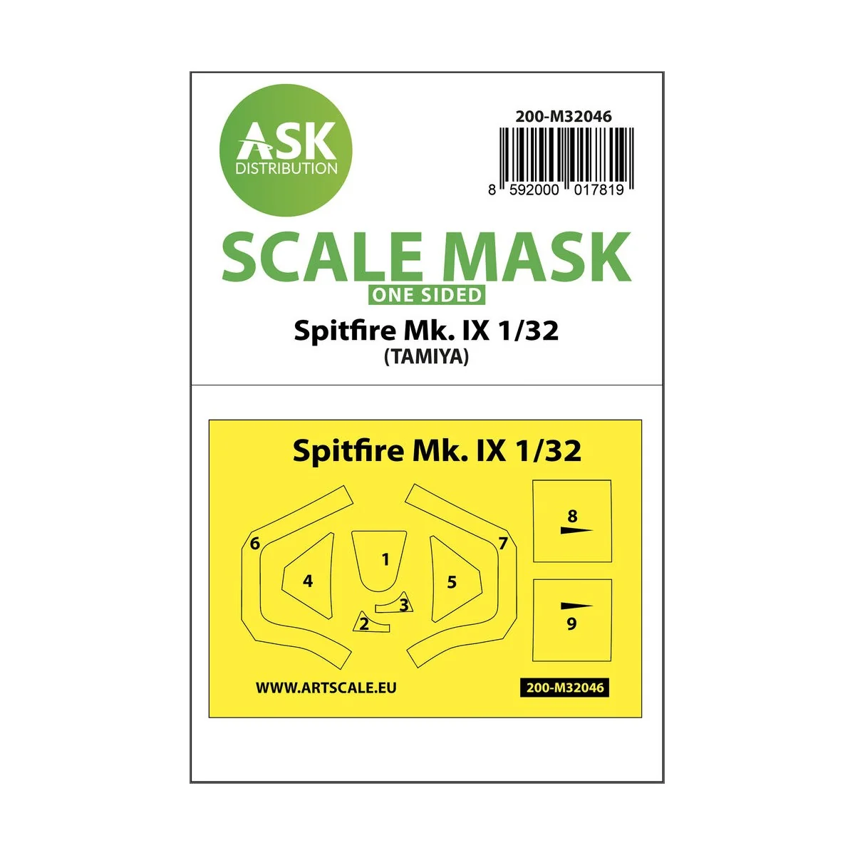Spitfire Mk.IX one-sided masks for Tamiya, 1/32 - Art Scale Kit 200...