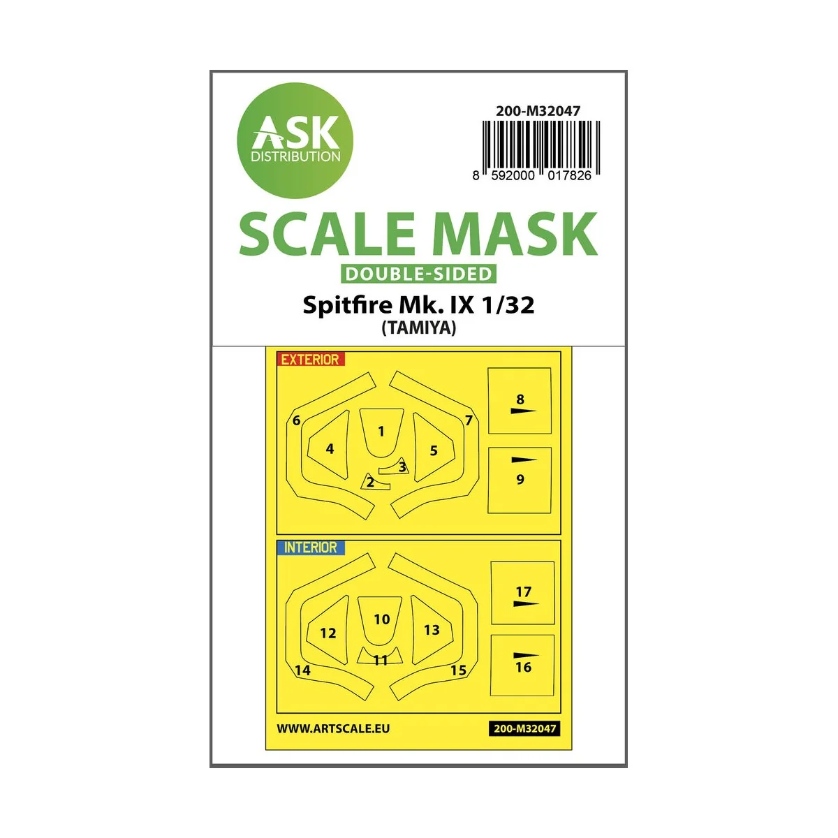 Spitfire Mk.IX double-sided masks for Tamiya, 1/32 - Art Scale Kit ...