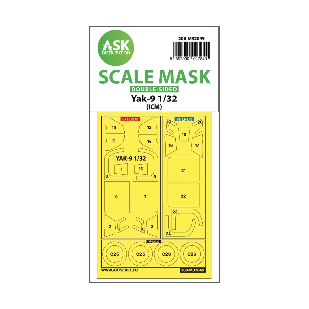 Yak-9 double-sided pre-cutted mask for ICM, 1/32 - Art Scale Kit 20...