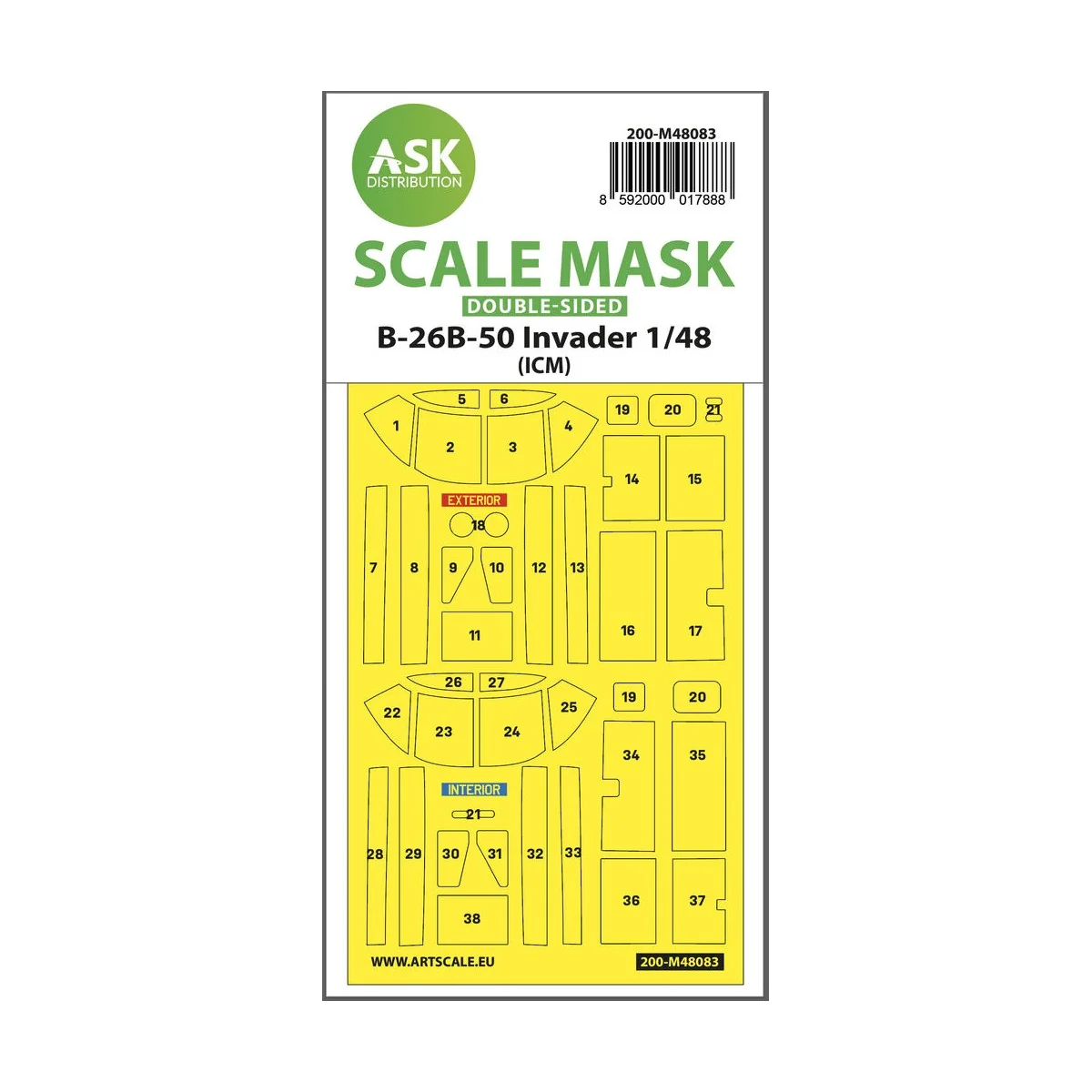 B-26B-50 Invader double-sided mask self-adhesive pre-cutted for ICM...