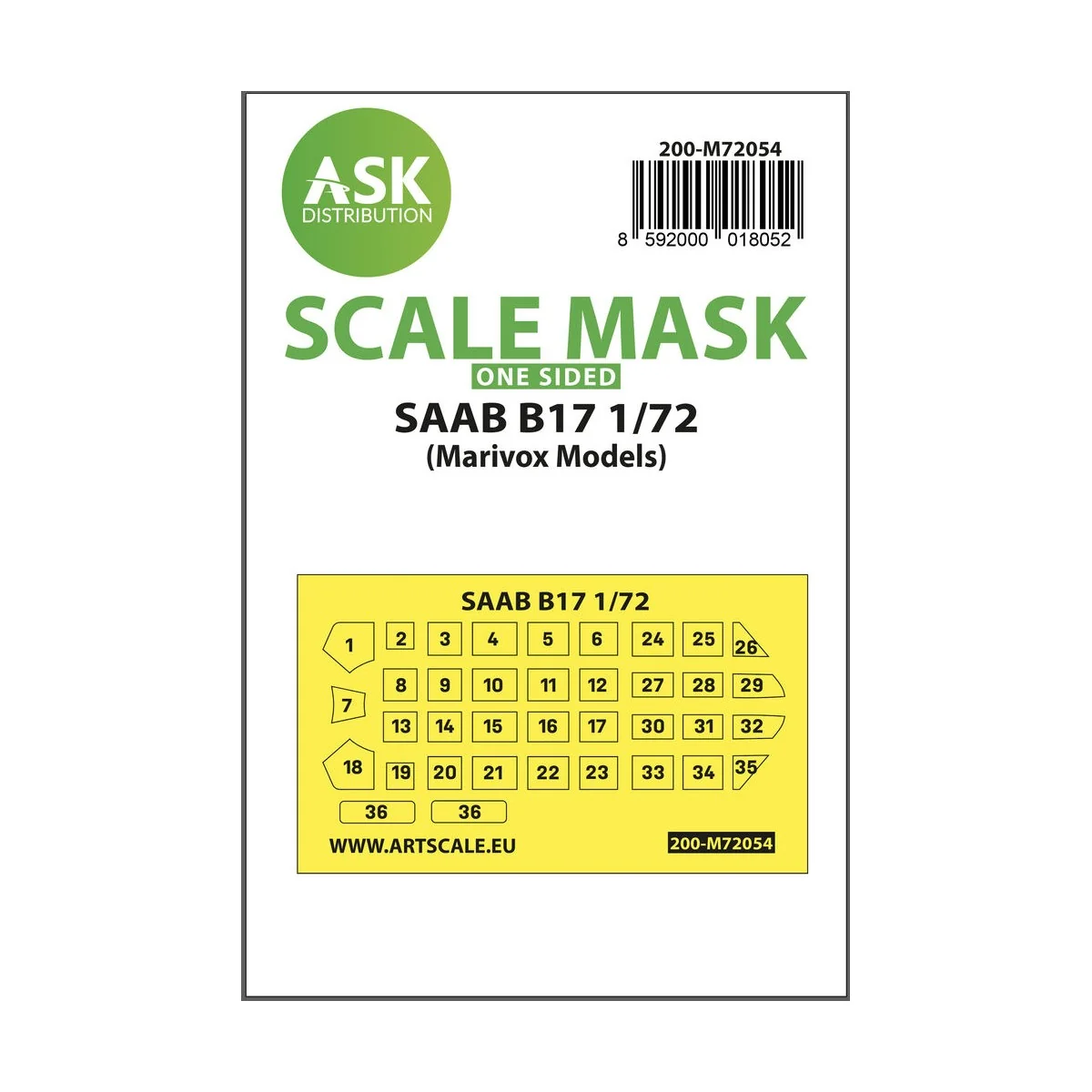 SAAB B17 one-sided painting express mask for Marivox, 1/72 - Art Sc...
