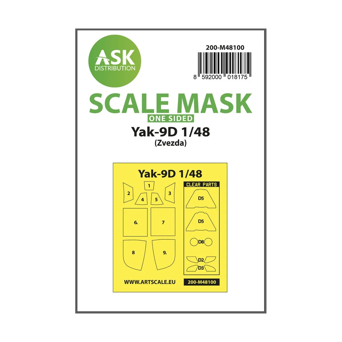 Yak-9D one-sided express mask, self-adhesive, pre-cutted for Zvezda...