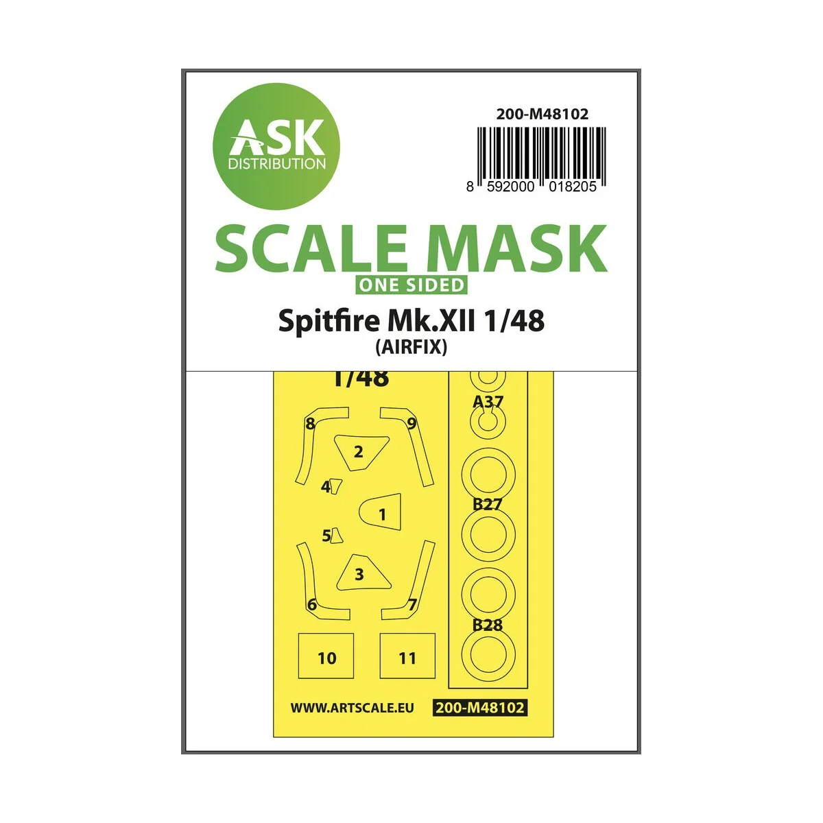 Spitfire Mk.XII one-sided mask self-adhesive, pre-cutted for Airfix...