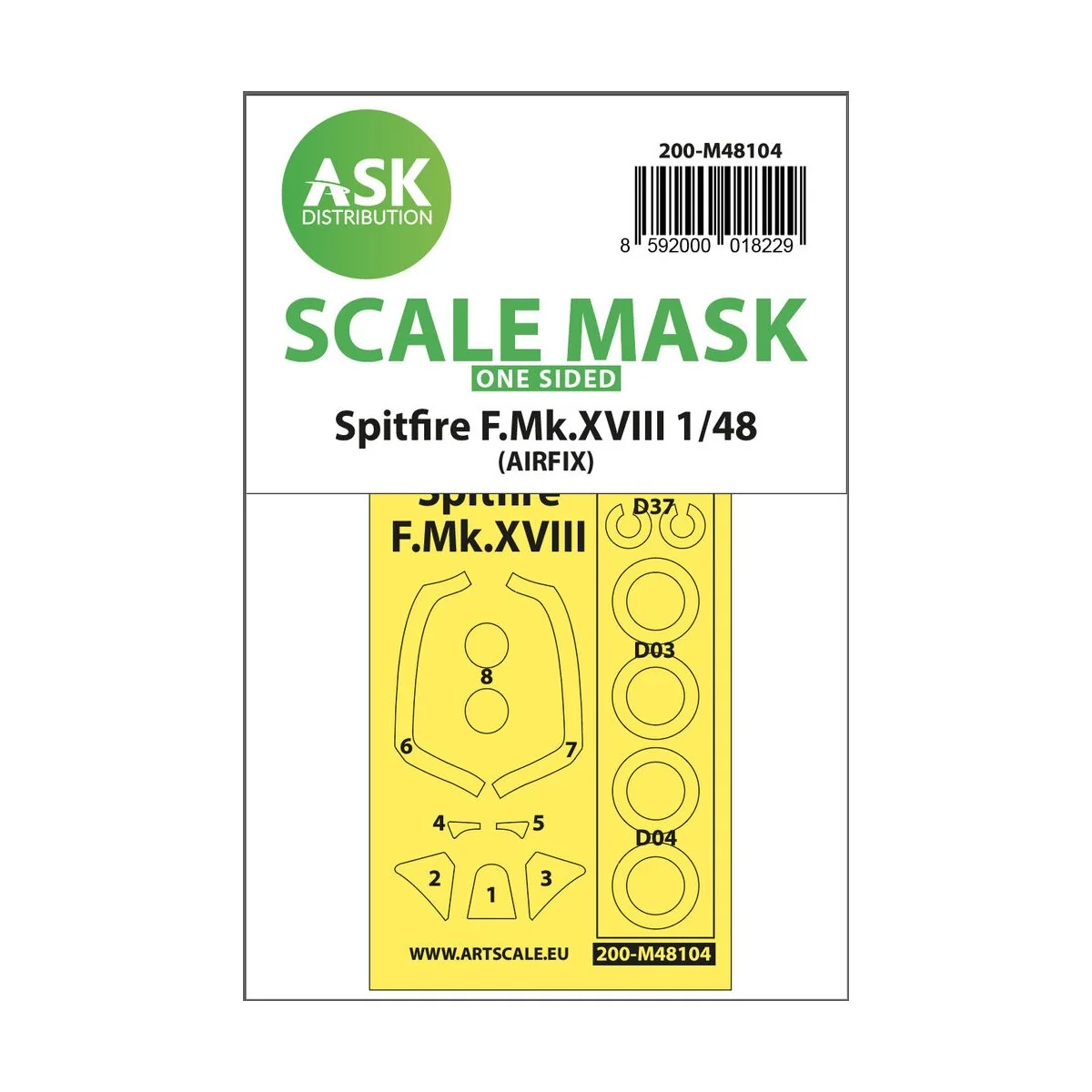 Spitfire F.Mk.XVIII one-sided mask self-adhesive, pre-cutted for Ai...