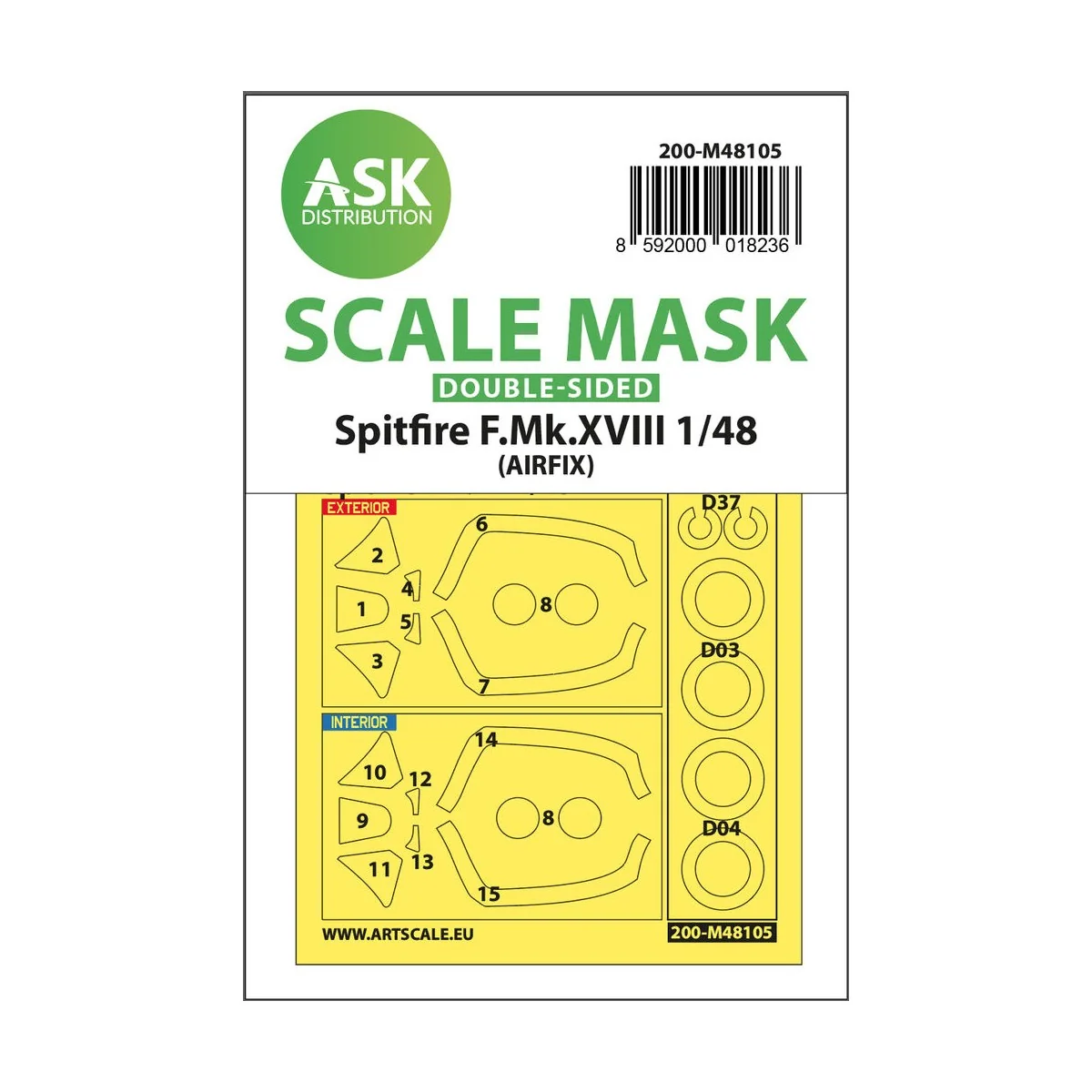 Spitfire F.Mk.XVIII double-sided mask self-adhesive, pre-cutted for...