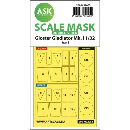 Gloster Gladiator Mk.I double-sided painting mask for Revell / ICM ...