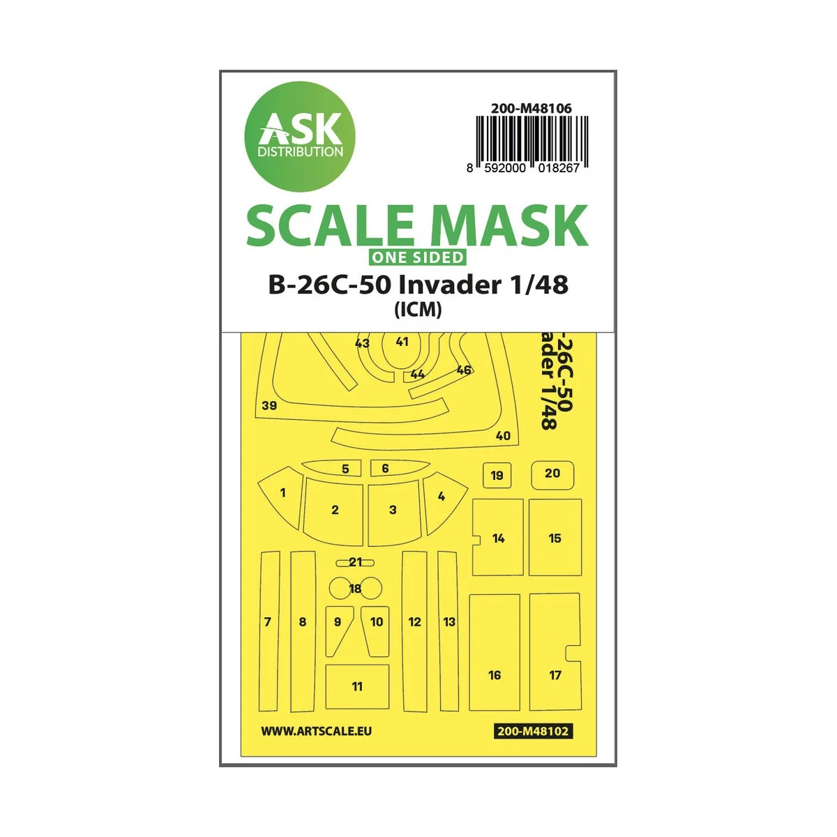 B-26C-50 Invader one-sided mask self-adhesive pre-cutted for ICM, 1...