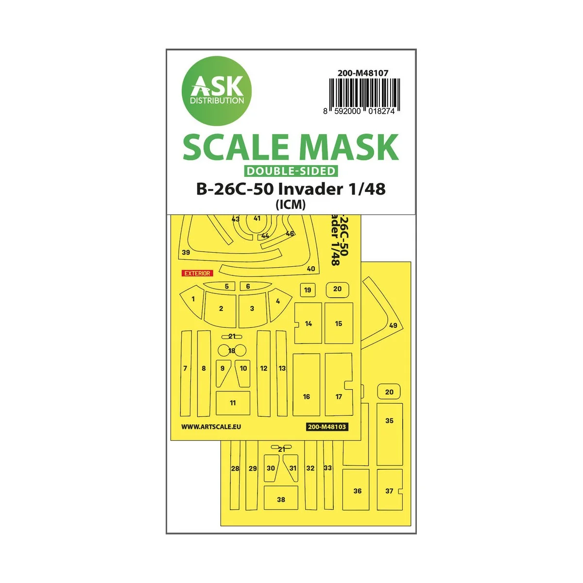 B-26C-50 Invader double-sided mask self-adhesive pre-cutted for ICM...