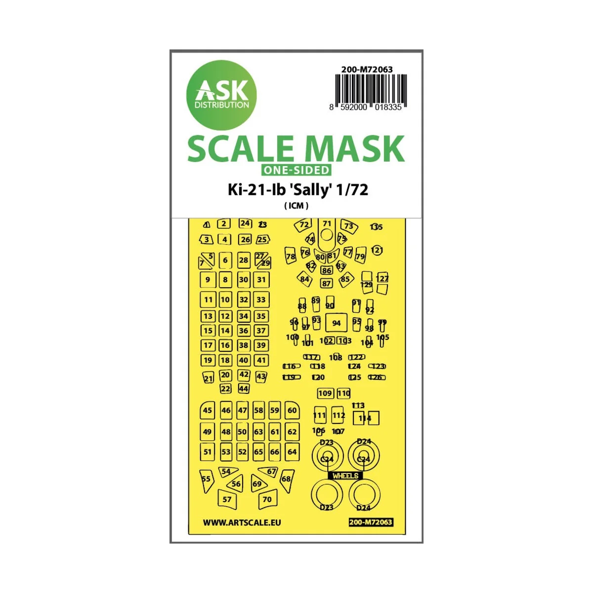 Ki-21lb Sally one-sided pre-cuttet mask for ICM, 1/72 - Art Scale K...
