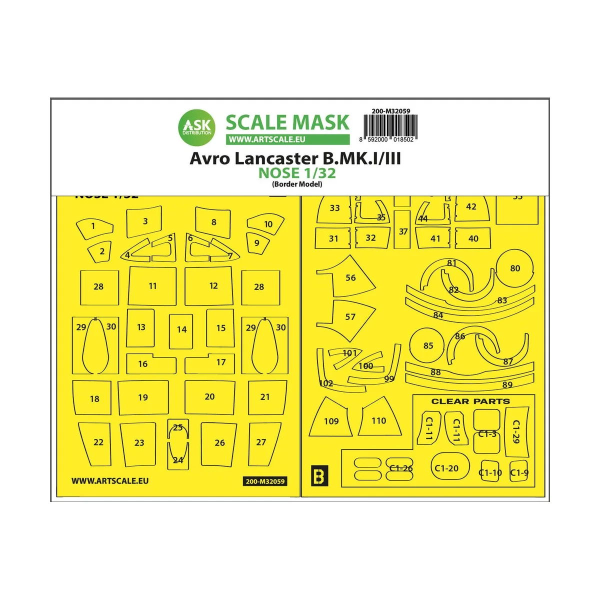 Avro Lancaster Nose kit express self adhesive masks for Border Mode...
