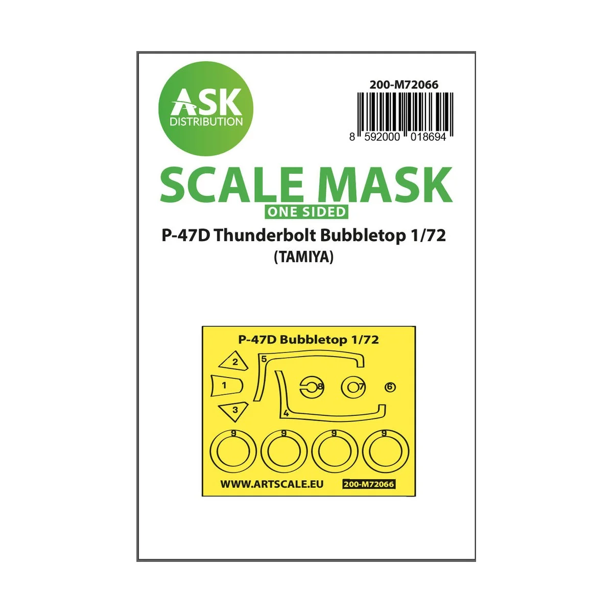 P-47D Thunderbolt Bubbletop one-sided express mask for Tamiya, 1/72...