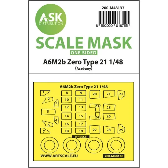 A6M2b Zero Type 21 one-sided express mask for Academy, 1/48 - Art S...
