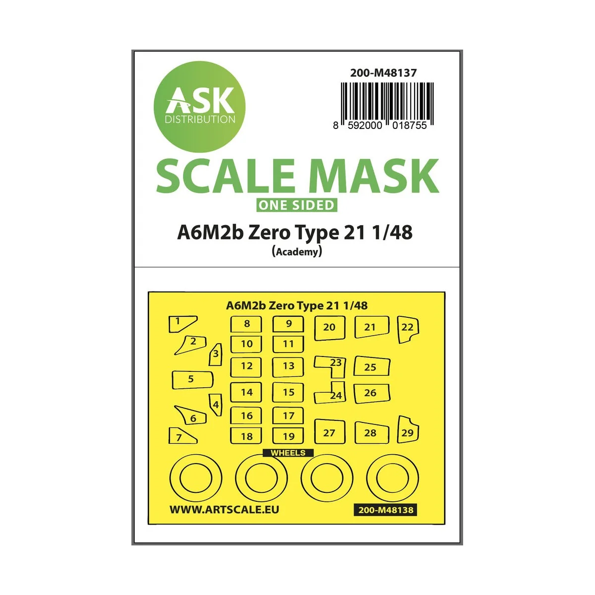 A6M2b Zero Type 21 one-sided express mask for Academy, 1/48 - Art S...