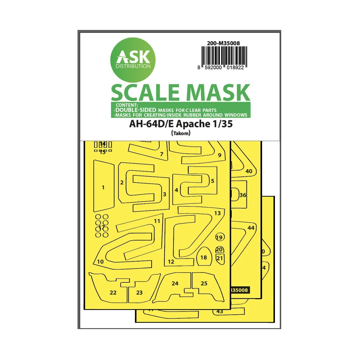 AH-64D/E double-sided mask with inside white rubber mask for Takom,...