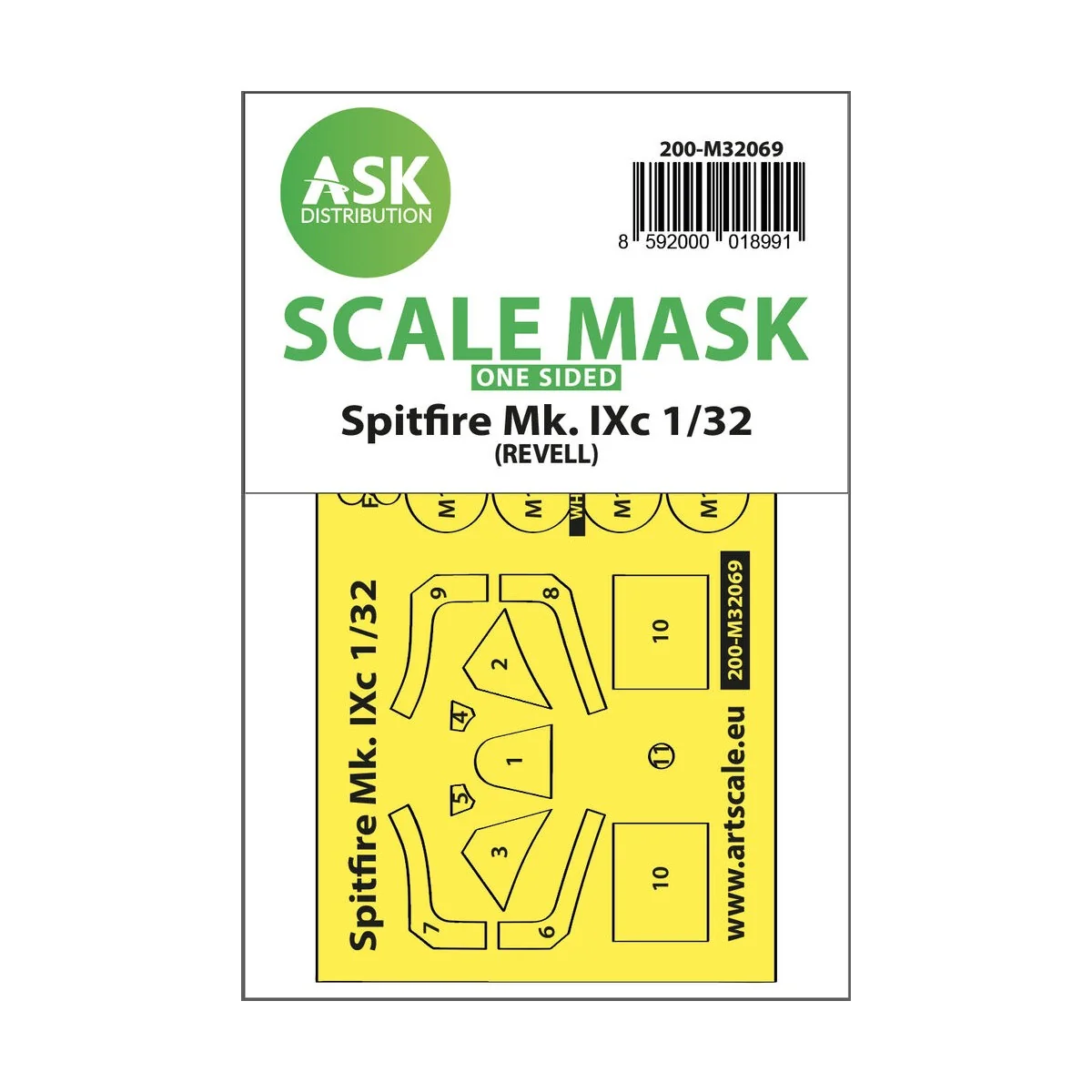 Spitfire Mk.IXc one-sided fit mask for Revell - Art Scale Kit 200-M...