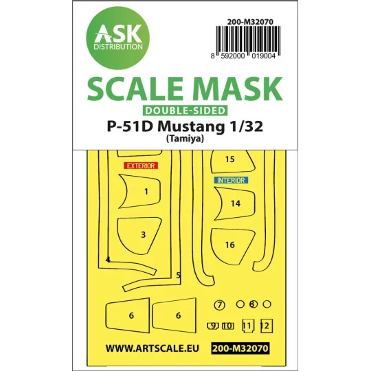 P-51D Mustang double-sided fit mask for Tamiya, 1/32 - Art Scale Ki...