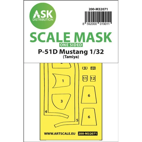 P-51D Mustang one-sided fit mask for Tamiya - Art Scale Kit 200-M32071