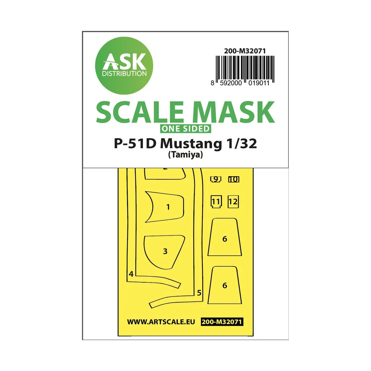 P-51D Mustang one-sided fit mask for Tamiya - Art Scale Kit 200-M32071