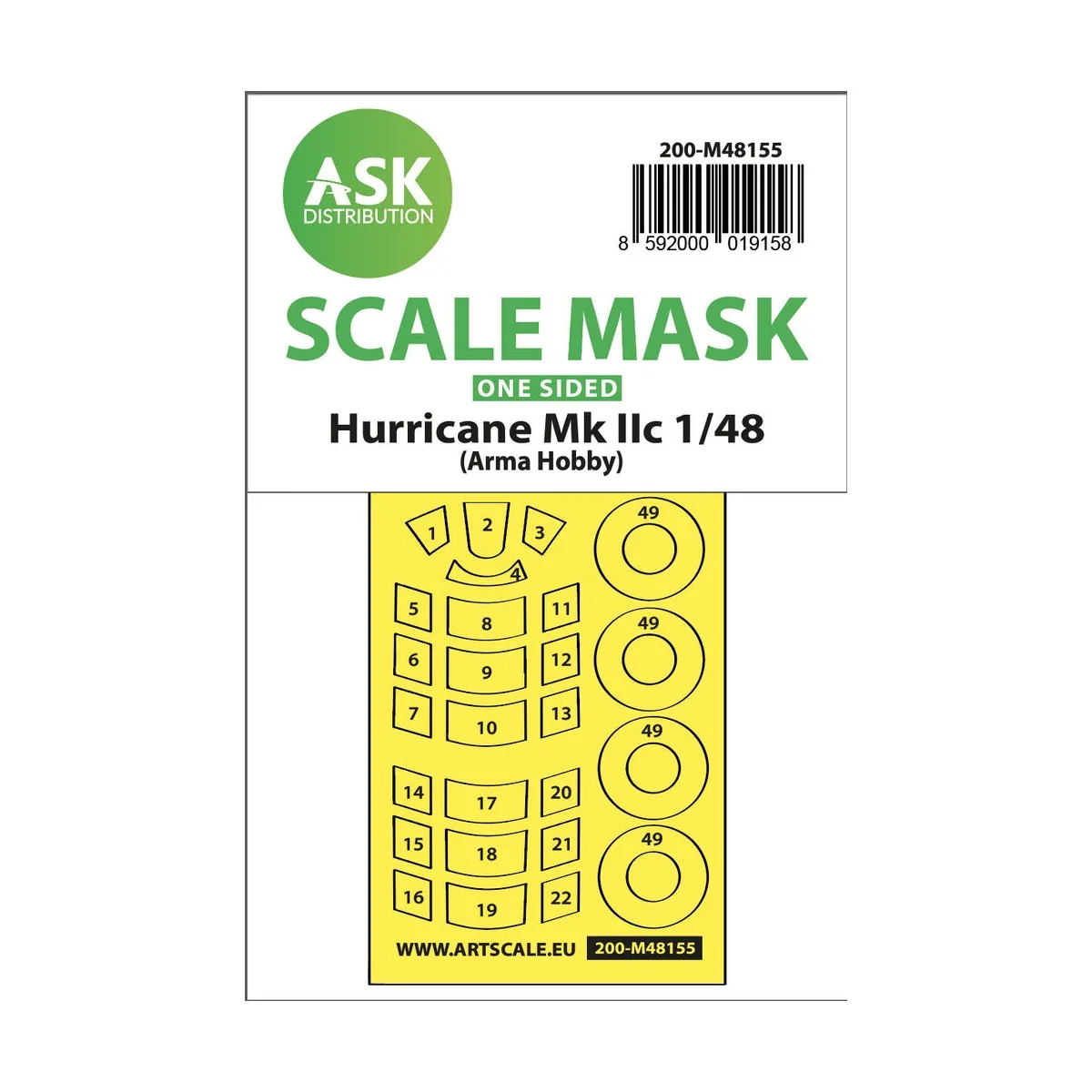 Hawker Hurricane Mk.II one-sided express mask for Arma Hobby - Art ...