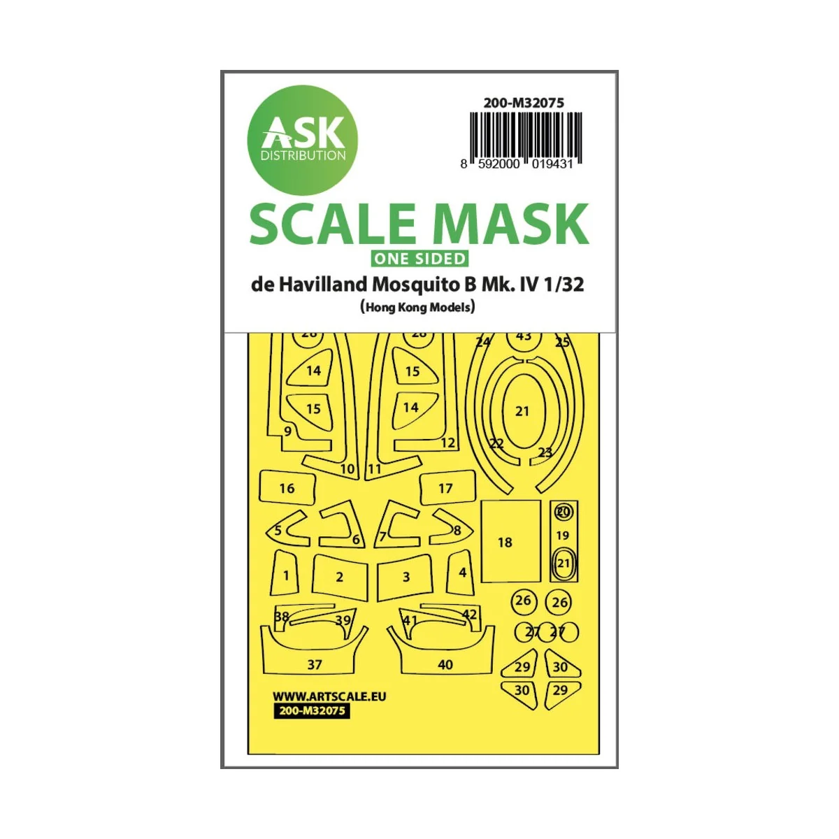 Mosquito B Mk.IV one-sided fit mask for HK Models, 1/32 - Art Scale...