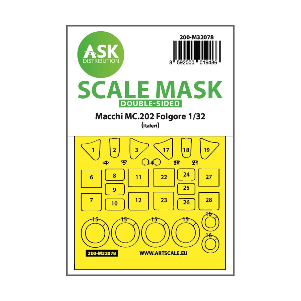 Macchi MC.202 Folgore double-sided express fit mask for Italeri, 1/...