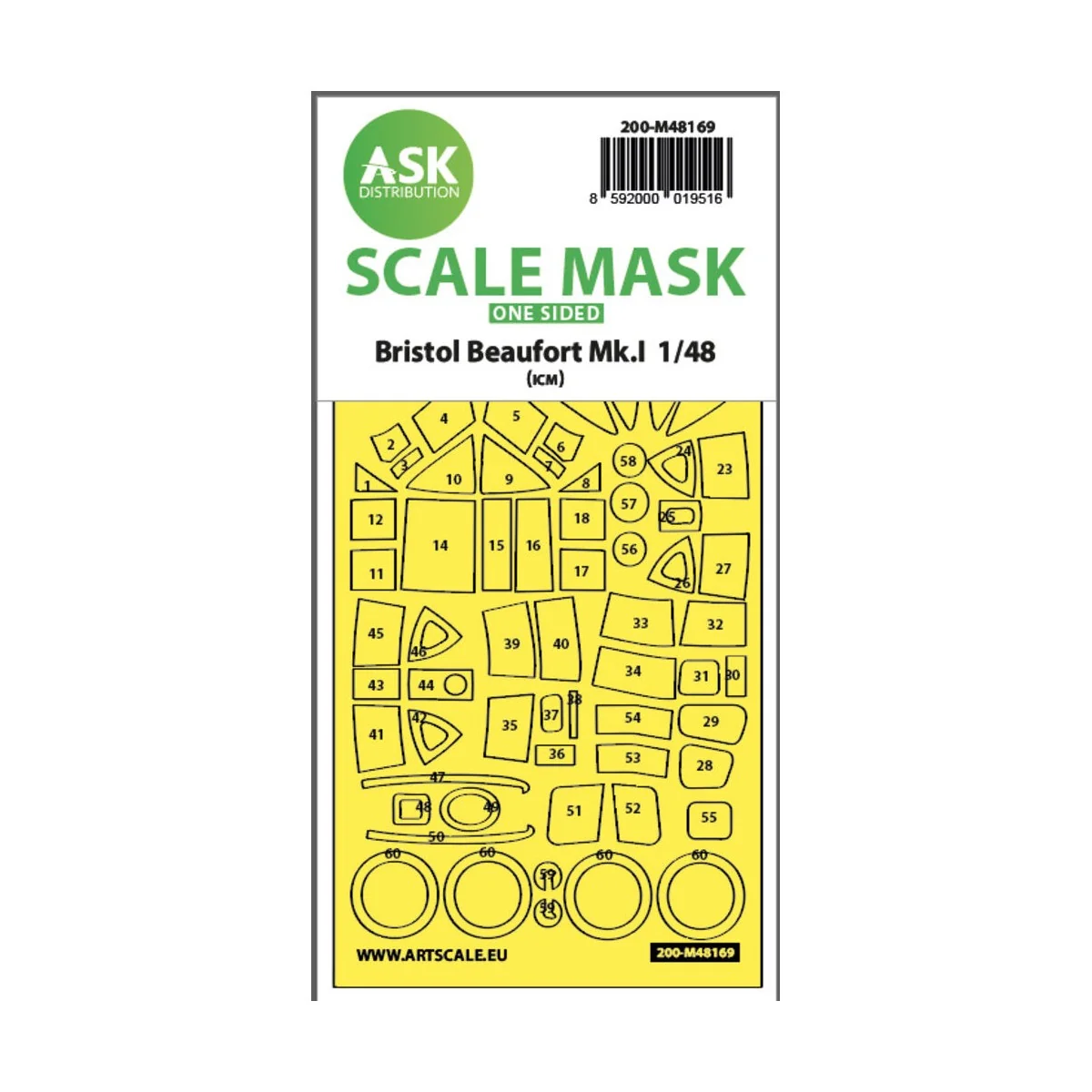 Bristol Beaufort Mk.I one-sided express fit mask for ICM, 1/48 - Ar...