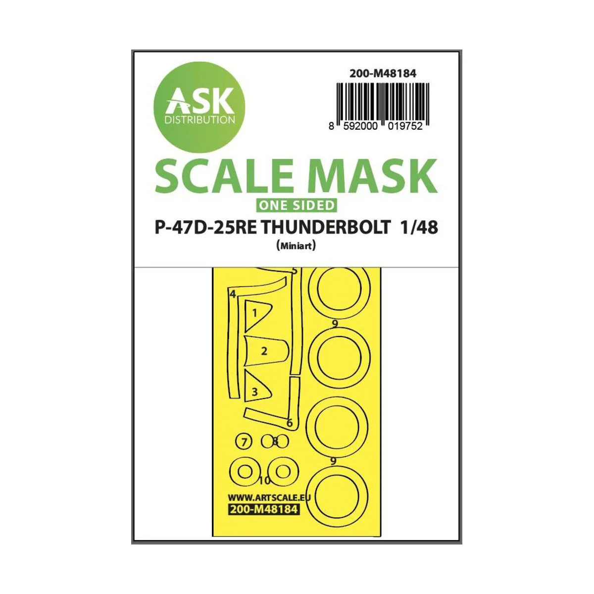 P-47D-25RE Thunderbolt one-sided express fit mask for Miniart, 1/48...