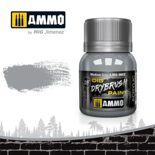 DRYBRUSH Medium Grey - AMMO by MIG Jimenez A.MIG-0602 DRYBRUSH Medium Grey - AMMO by MIG Jimenez A.MIG-0602