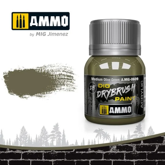 DRYBRUSH Medium Olive Green - AMMO by MIG Jimenez A.MIG-0609 DRYBRUSH Medium Olive Green - AMMO by MIG Jimenez A.MIG-0609
