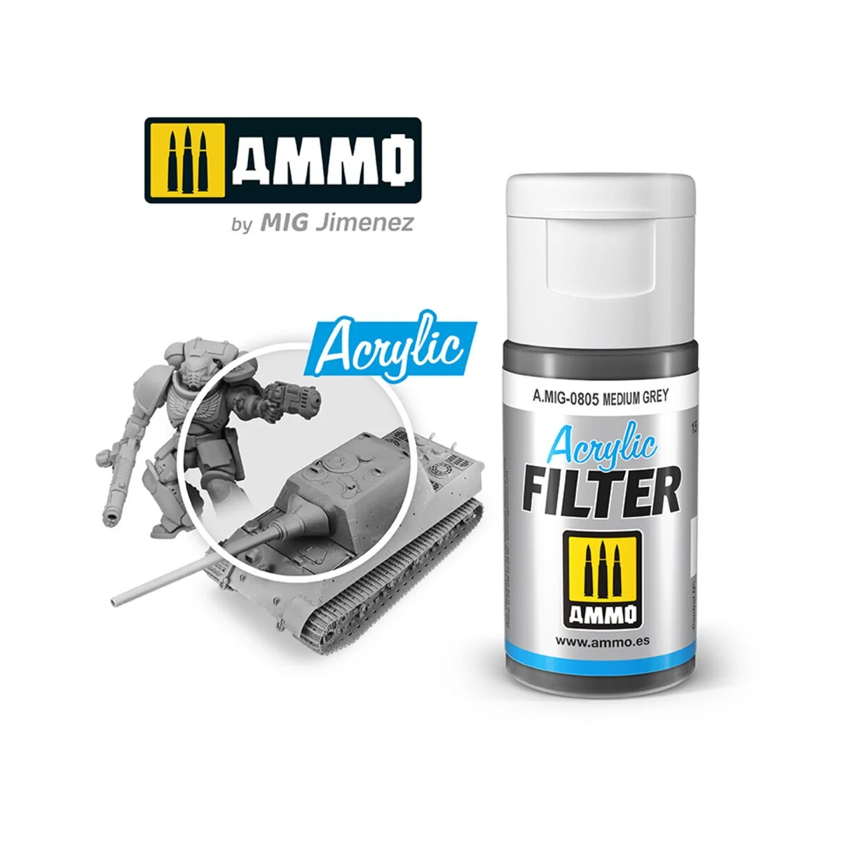 ACRYLIC FILTER Medium Grey - AMMO by MIG Jimenez A.MIG-0805 ACRYLIC FILTER Medium Grey - AMMO by MIG Jimenez A.MIG-0805