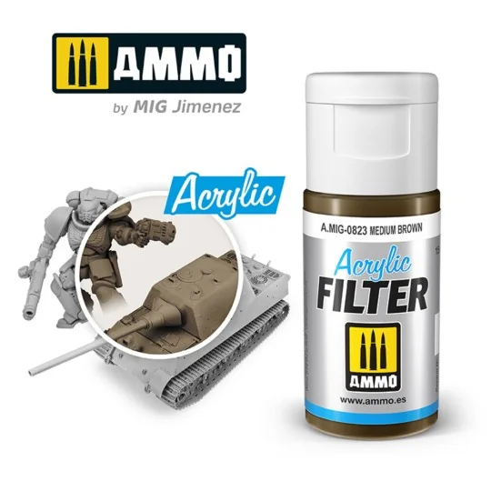 ACRYLIC FILTER Medium Brown - AMMO by MIG Jimenez A.MIG-0823 ACRYLIC FILTER Medium Brown - AMMO by MIG Jimenez A.MIG-0823