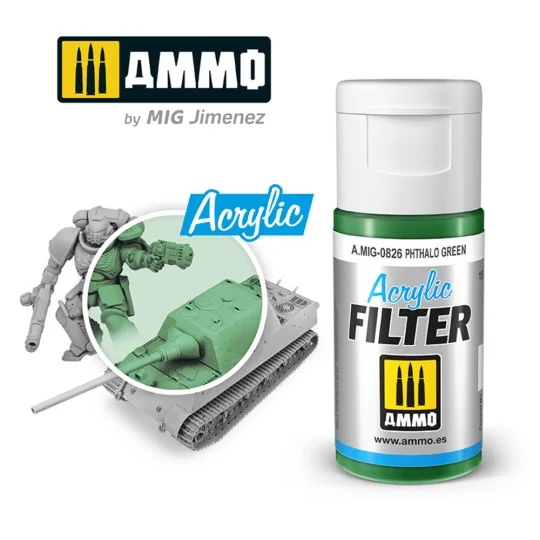 ACRYLIC FILTER Phthalo Green - AMMO by MIG Jimenez A.MIG-0826 ACRYLIC FILTER Phthalo Green - AMMO by MIG Jimenez A.MIG-0826