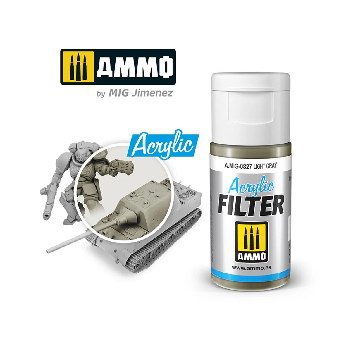 ACRYLIC FILTER Light Gray - AMMO by MIG Jimenez A.MIG-0827 ACRYLIC FILTER Light Gray - AMMO by MIG Jimenez A.MIG-0827