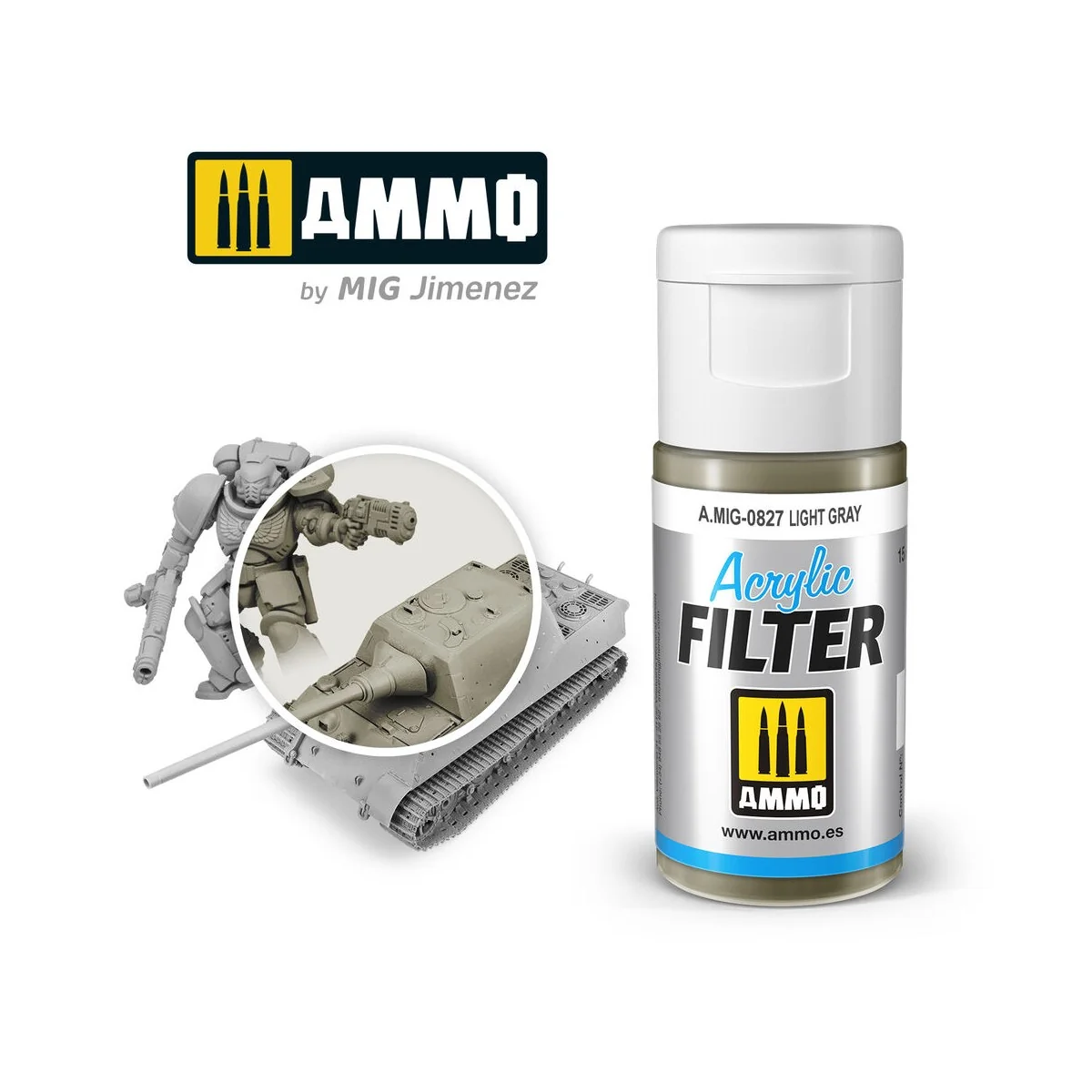 ACRYLIC FILTER Light Gray - AMMO by MIG Jimenez A.MIG-0827 ACRYLIC FILTER Light Gray - AMMO by MIG Jimenez A.MIG-0827