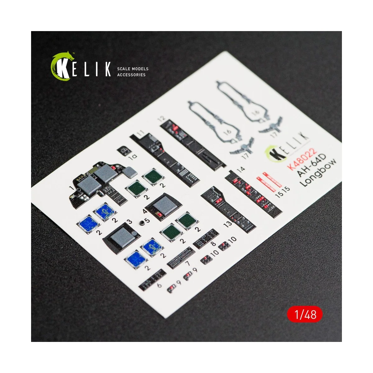 AH-64D Apache longbow interior 3D decals for Academy kit, 1/48 - Ke...