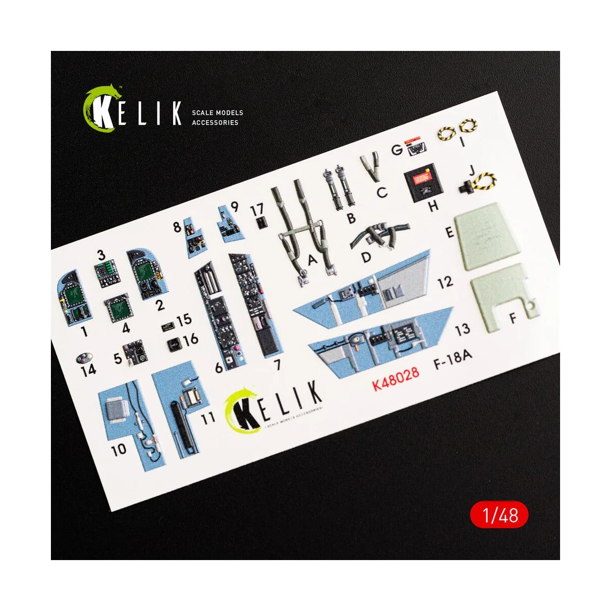 F/A-18A Hornet interior 3D decals for Kinetic kit, 1/48 - Kelik K48028