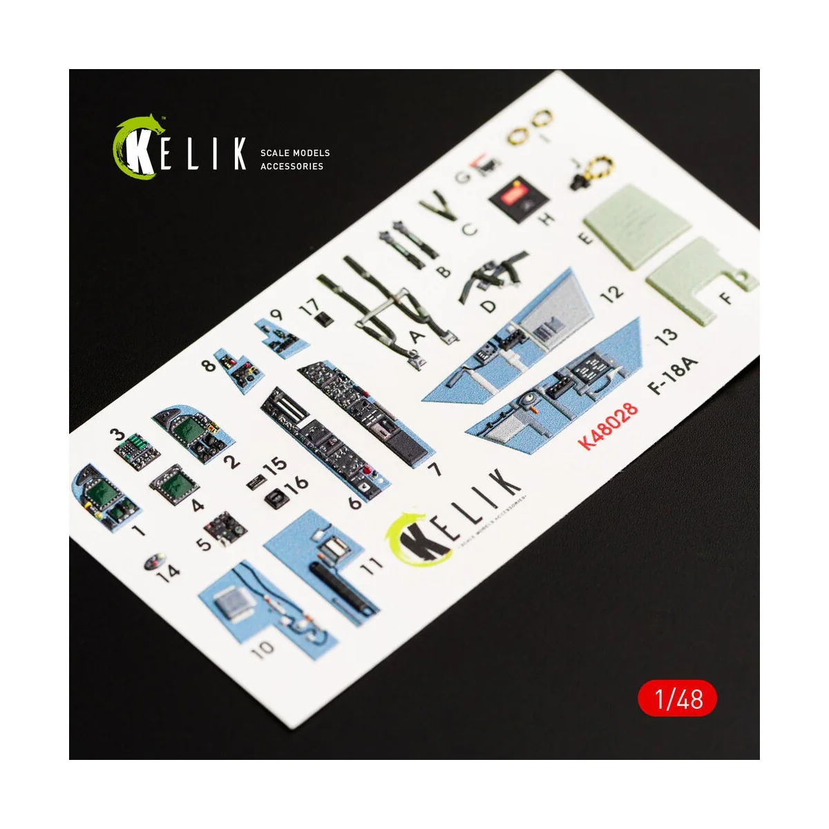 F/A-18A Hornet interior 3D decals for Kinetic kit, 1/48 - Kelik K48028