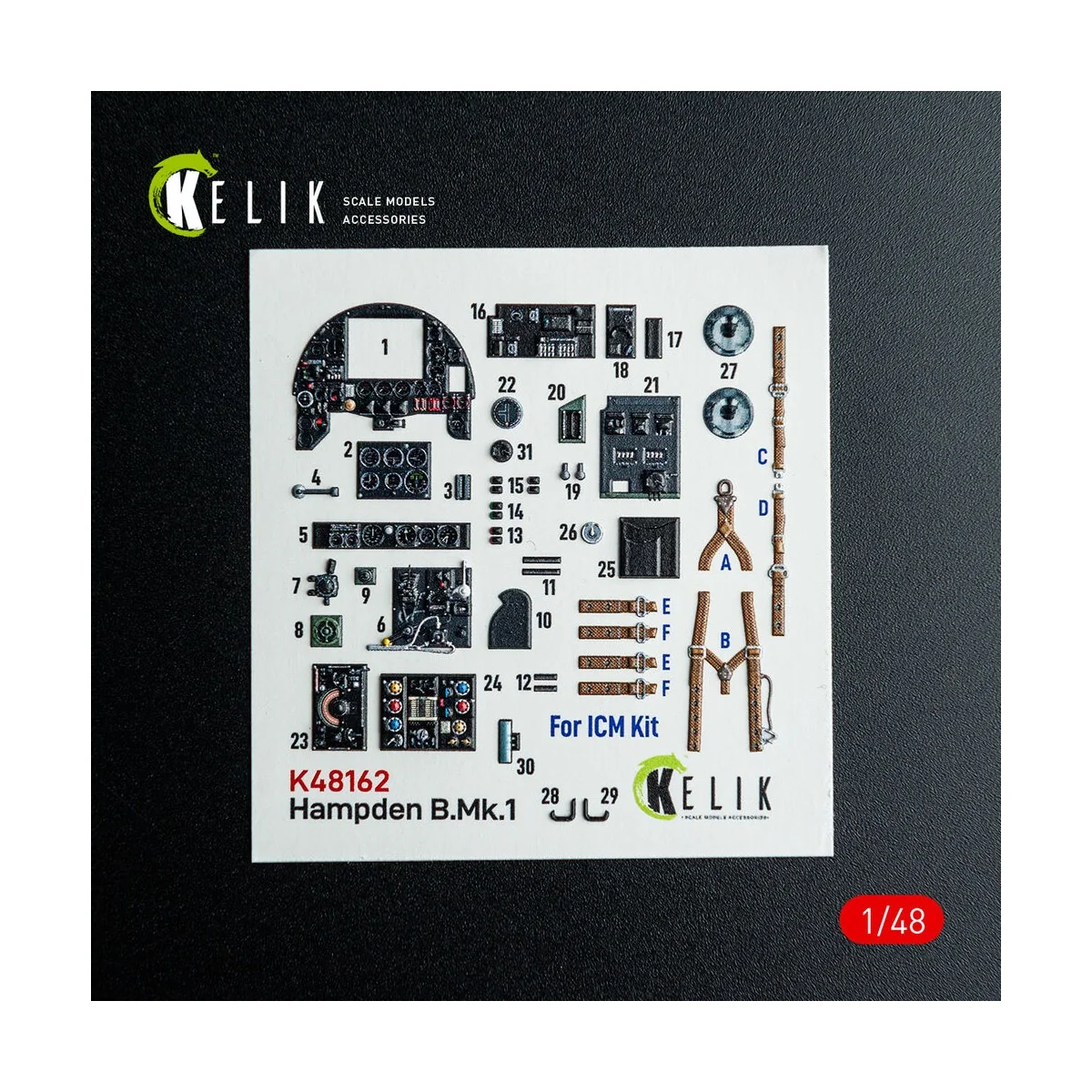 Hampden B.Mk.1 - interior 3D decals for ICM kit, 1/48 - Kelik K48162