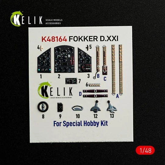 FOKKER D.XXI - interior 3D decals for Special Hobby kit, 1/48 - Kel...