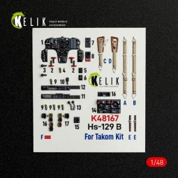 Hs-129 B - interior 3D decals for Takom kit, 1/48 - Kelik K48167