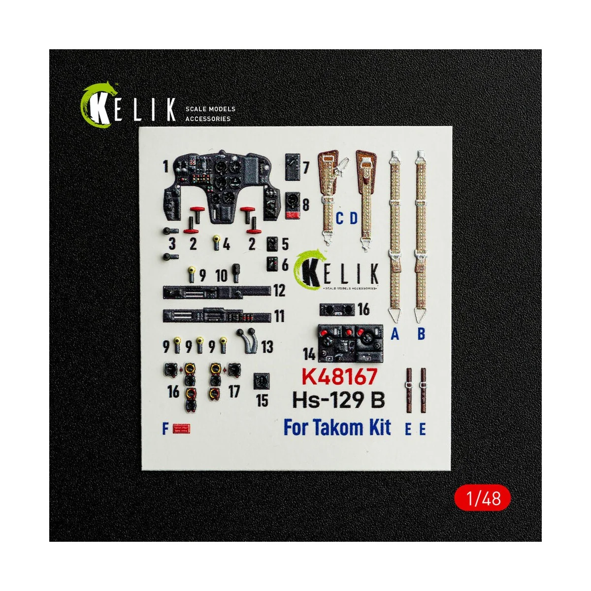 Hs-129 B - interior 3D decals for Takom kit, 1/48 - Kelik K48167