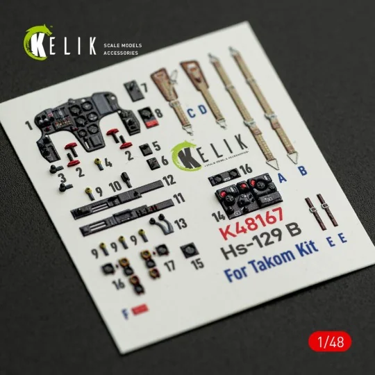 Hs-129 B - interior 3D decals for Takom kit, 1/48 - Kelik K48167