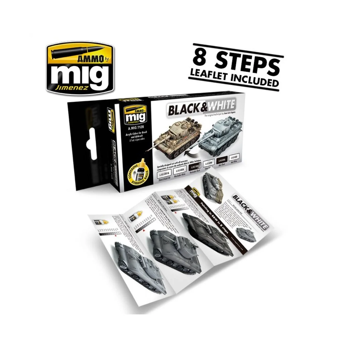 Black & White Technique - AMMO by MIG Jimenez A.MIG-7128 Black & White Technique - AMMO by MIG Jimenez A.MIG-7128