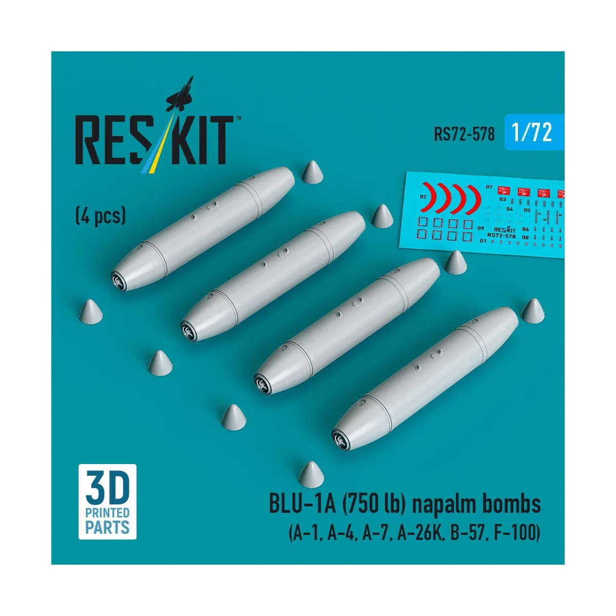 BLU-1A (750 lb) napalm bombs (4 pcs) (A-1, A-4, A-7, A-26K, B-57, F...