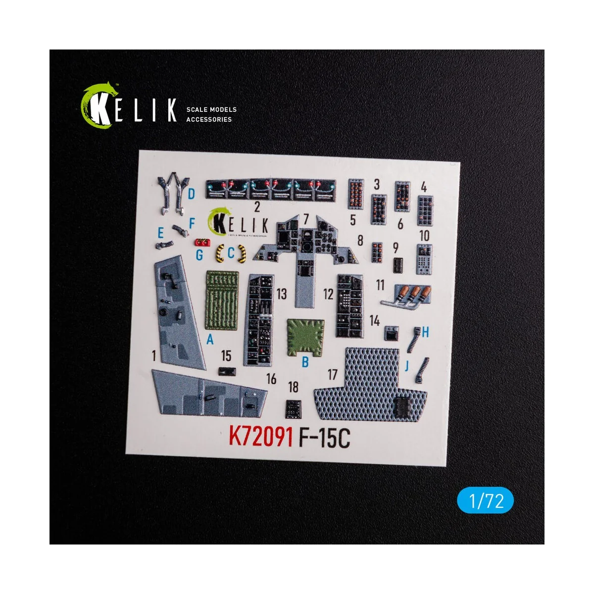 F-15C - interior 3D decals for FineMolds kit, 1/72 - Kelik K72091