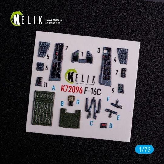 F-16C - interior 3D decals for Hasegawa kit, 1/72 - Kelik K72096